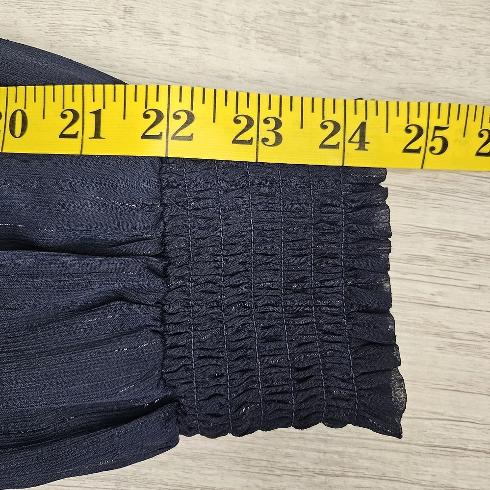 NY Collection Women's Mock Neck Navy Blue Silver Mettalic Stripe Blouse Size XL - Picture 10 of 14